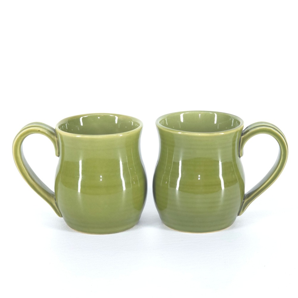 2x Paw Paw Pottery Oh Gussie Mug Sage Green Cracker Barrel Coffee Cup Stoneware